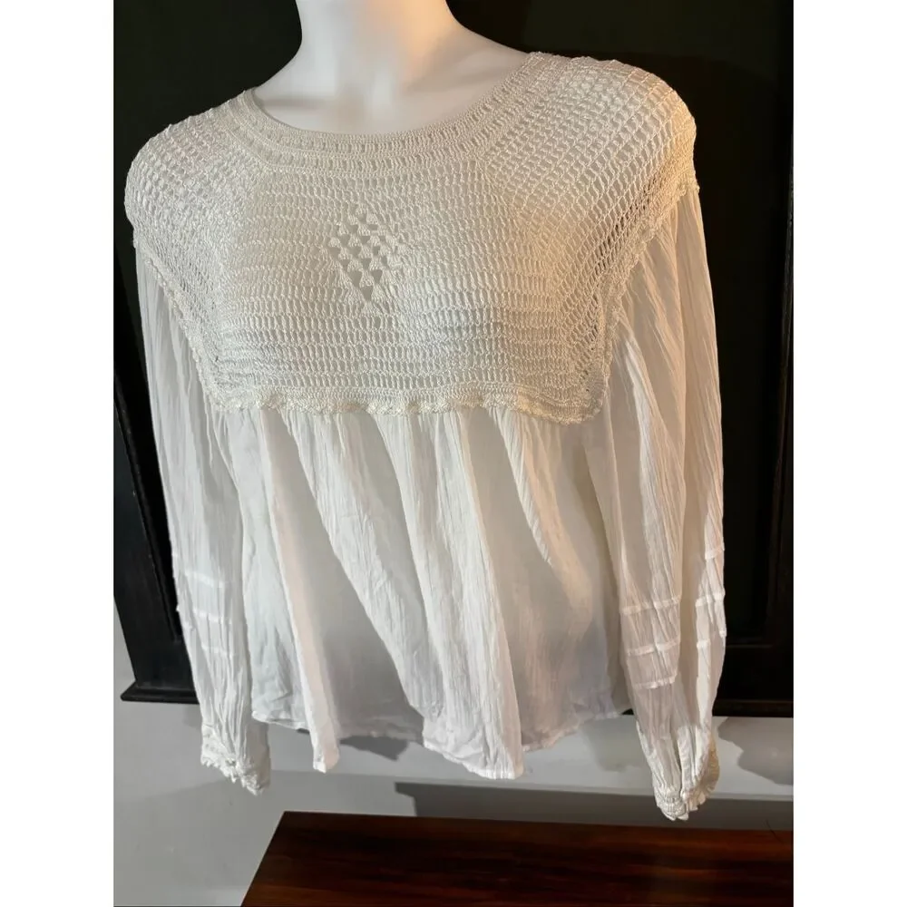 Free People White Crochet Blouse